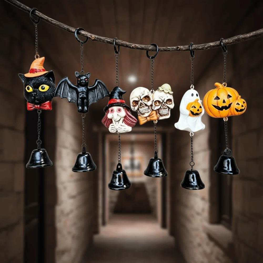 Weather Resistant Halloween Wind Chime Durable Resin Crisp Sound Pumpkin Ghost Pendant Vintage Finish Exquisite Details