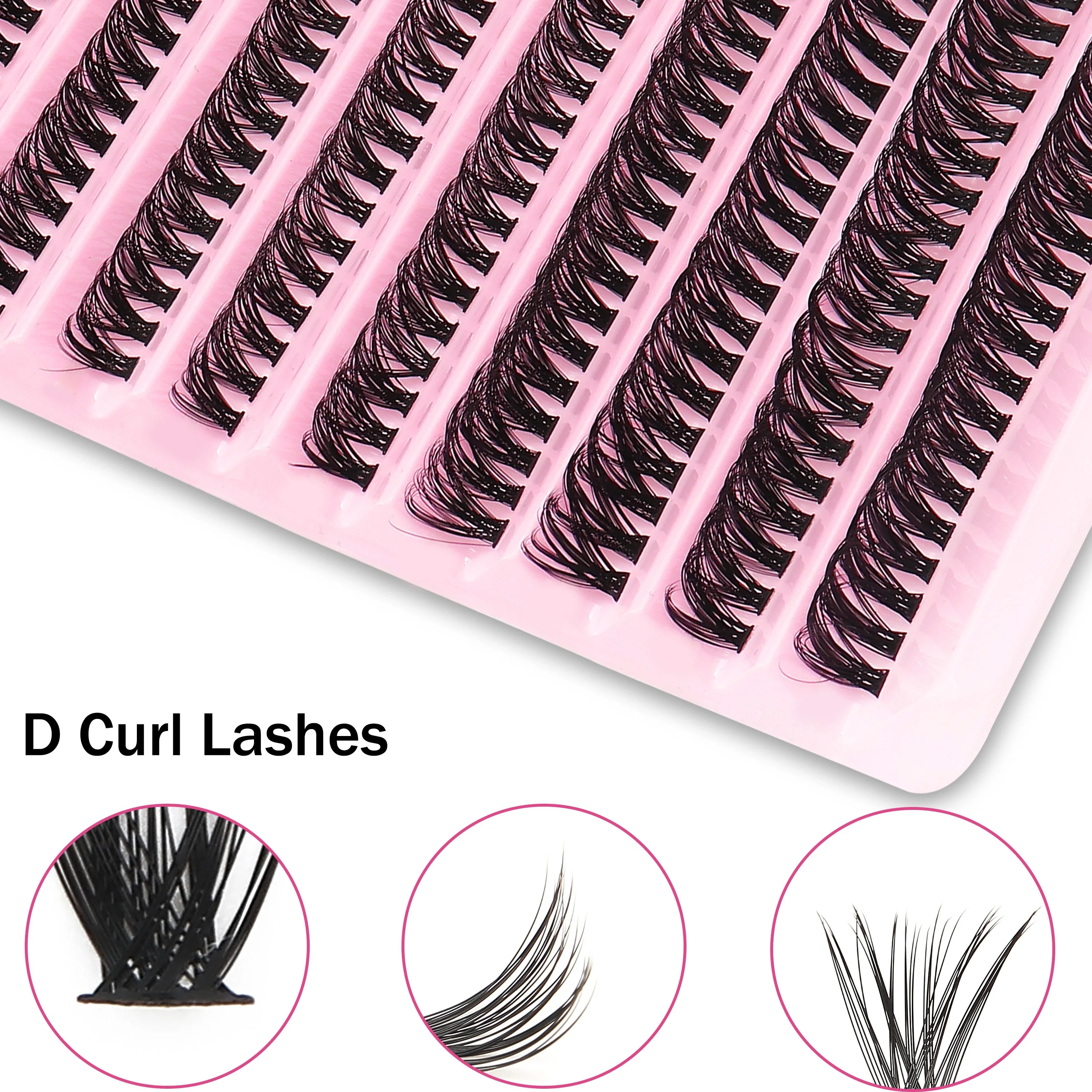 40D-Stärke, gemischte Länge 8–16 mm, D-Curl-Natur- und Anime-Look, wiederverwendbare individuelle Wimperncluster, leichter 3D-Nerz-Effekt. – Detail 4