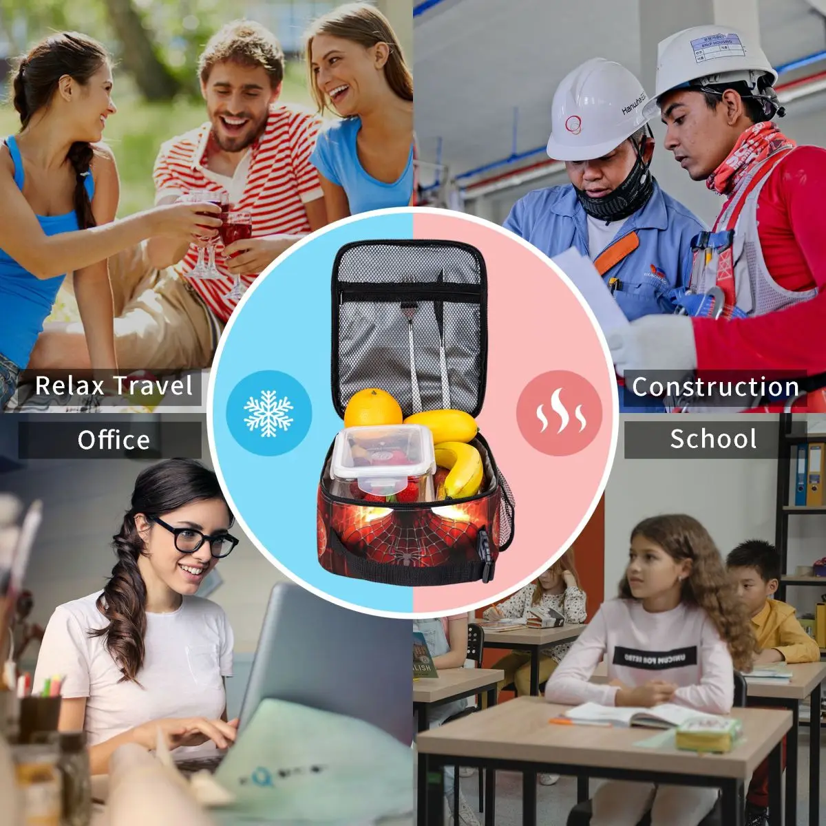 Spider Man Fantasy Borsa per il pranzo isolata Borsa termica riutilizzabile portatile Borsa per il pranzo Tote Borse per la conservazione degli alimenti all'aperto per ufficio