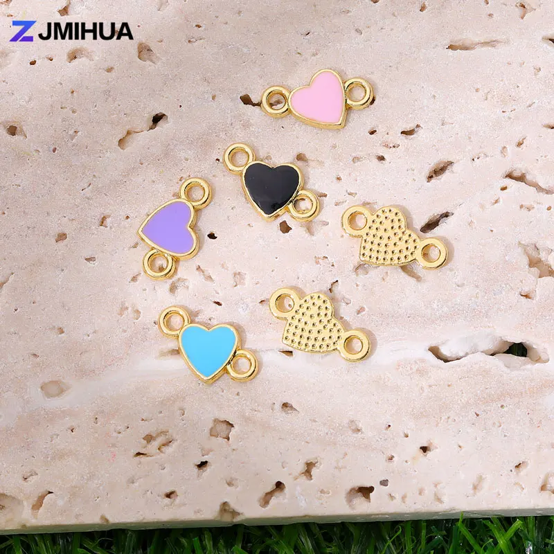 30pcs Enamel Heart Connectors Charm For DIY Handmade Bracelets Anklets Connector Jewelry Making Findings Accessories