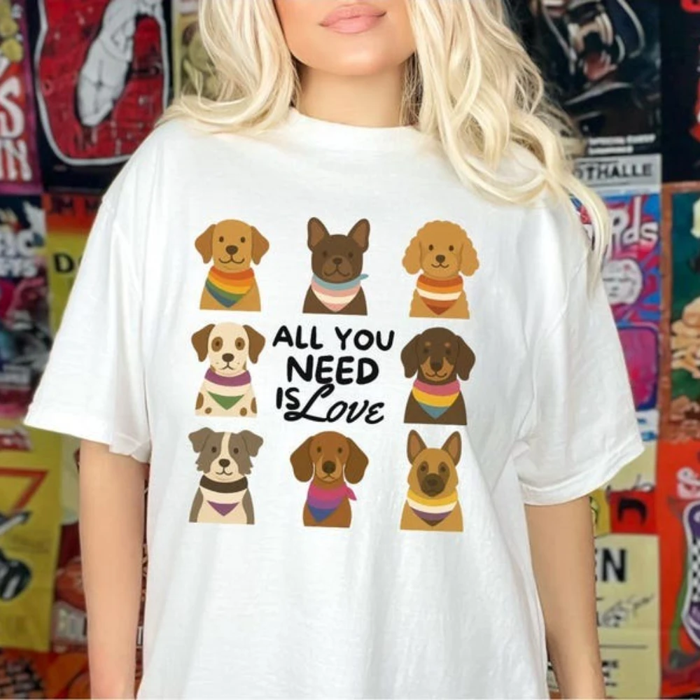 All You Need Is Love Tshirt LQBTQ Pride Tops Pride Parade T-shirt Cute Dog Mom Gift Clothing Rainbow Men Women Casual Sweatshirt