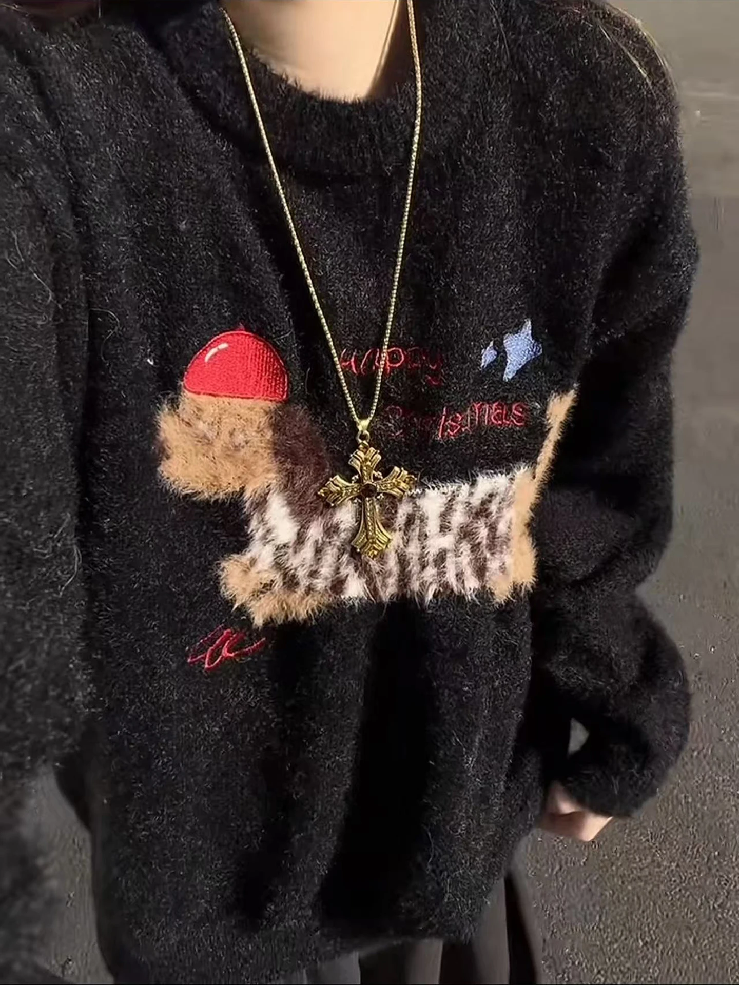 

Мужской зимний свободный вязаный свитер с вышивкой таксы, теплый повседневный трикотажный свитер для подростков