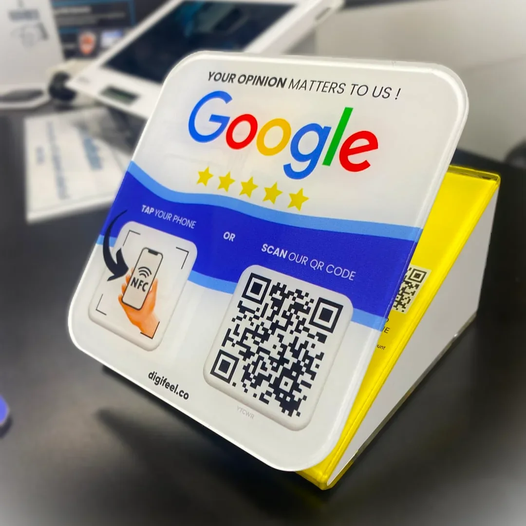 

Google Review QR Code Sign NFC QR Code Stand Display Social Media Connected Plate One Tap Contactless QR Code NFC Social Tag