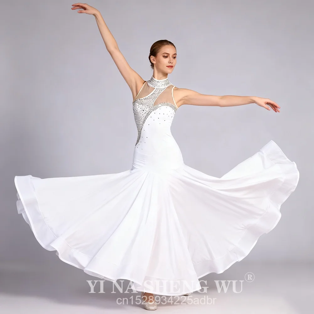 Ballsaal-Tanz-Wettbewerbskostüm für Damen, maßgeschneidertes High-End-Luxus-Strasskleid, moderne Tanz-Walzer-Performance-Kleider