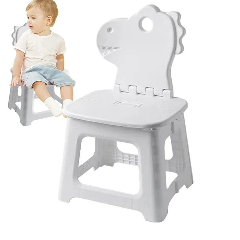 

A63X-Step Stool For Kids Dinosaur Foldable Step Stool With Back Support Seat Furniture Home Shoe Changing Chair
