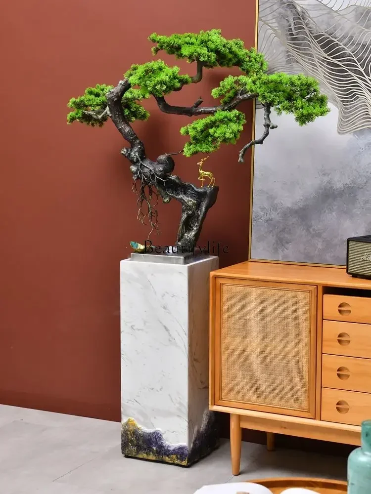 A  FG44New Chinese Style Light Luxury Flowing Water Floor Ornaments Welcome Pine Entrance Decoration