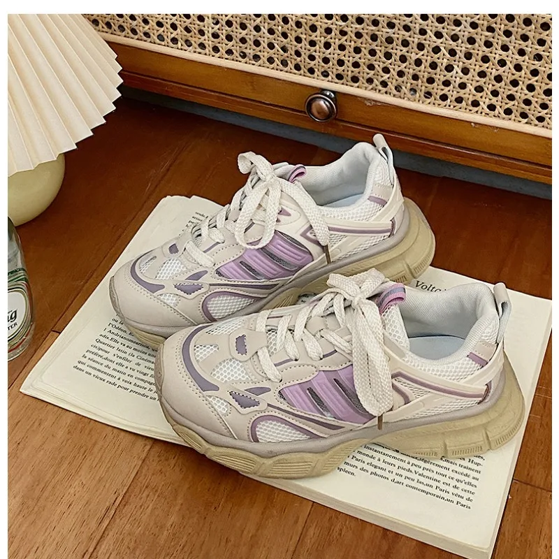 

Summer New Casual Simple All Match Thick Sole Running Shoes Women Retro Breathable Mesh Surface Light Sports Shoes