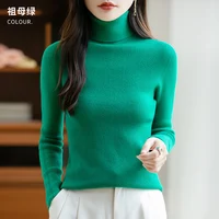 Pull à col roulé pour femme, nouvelle collection automne-hiver, 100% laine pure, coupe ajustée, mode, décontracté, couleur unie, manches longues, haut polyvalent. 1