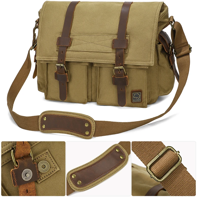 Vintage Military Leather Canvas Laptop Bag I AM LEGEND Will Smith Crossbody Shoulder Bag Men Messenger Bags