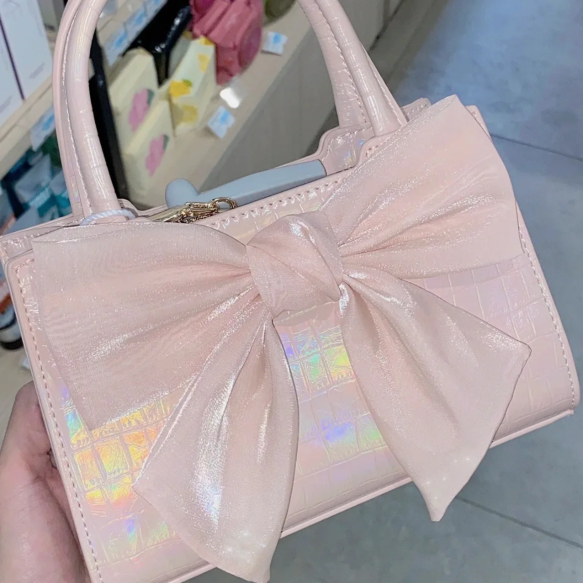 

Fashion Women's Clutch Purse Handbags Summer Pink Bowknot Female Underarm Bags Sweet Girl's Small Square Shoulder Messenger Bag