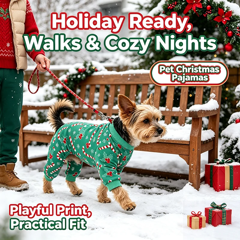 Weihnachtspyjama für Hunde, grüne Zuckerguss-Kleidung für kleine Hunde, Jungen und Mädchen, festliches Haustier-Outfit, Schlafanzug für Hunde, Haustier-Loungewear – Detail 6