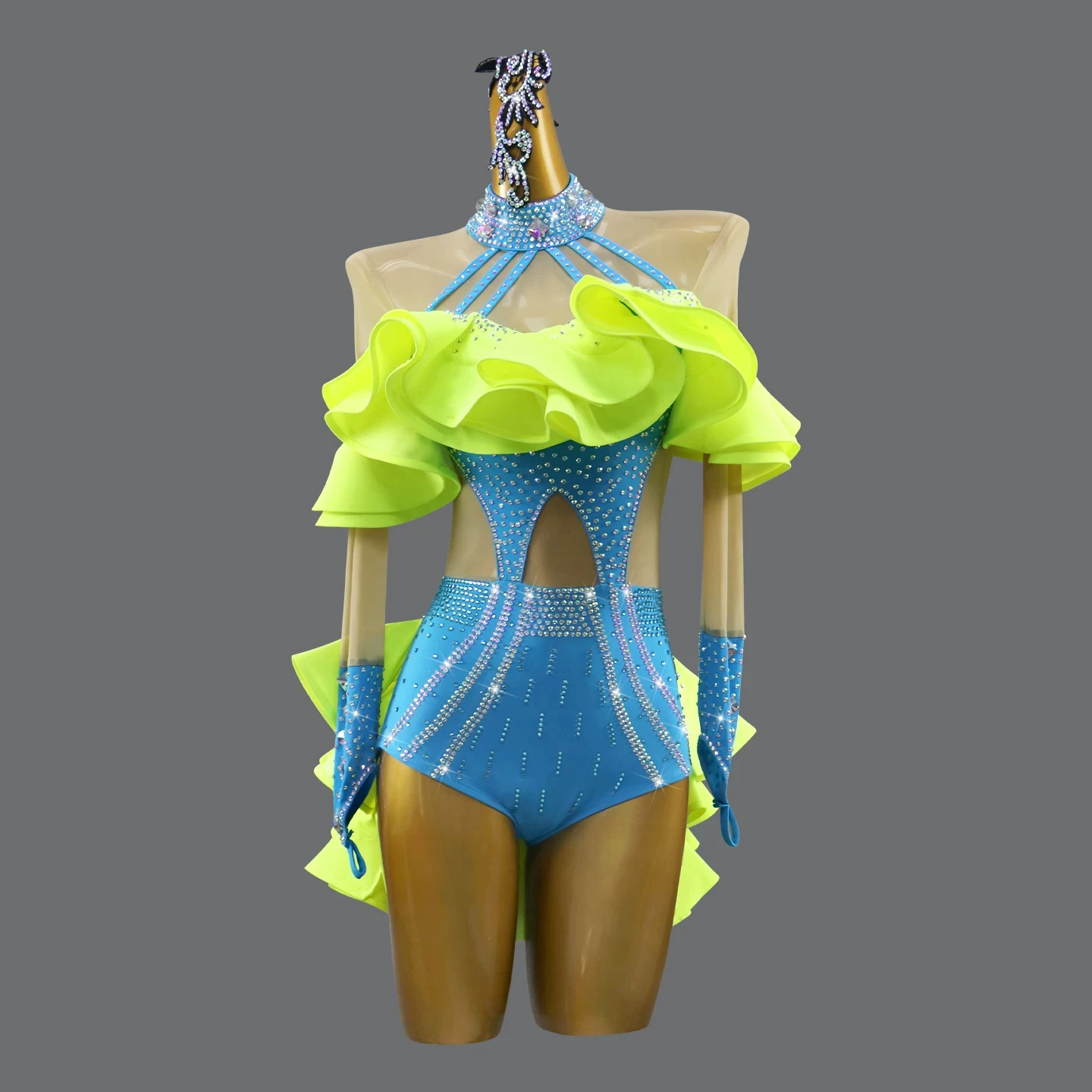 2026 Latin Dance Competition Clothing For Women Sexy Rhinestone Bodysuit Tailed Skirt Rumba Adult Latin Dance Costumes DQS24348