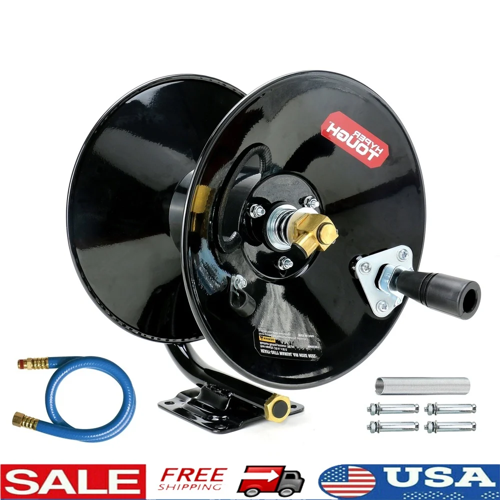 

Heavy Duty Manual Air Hose Reel with 3ft Lead Hose Corrosion Resistant Steel Frame Brake Rod Adjustable Flow Automotive