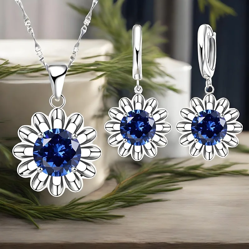 

Нежное ожерелье из стерлингового серебра 925 пробы с кристаллами Gerbera и кубическим цирконом, комплект серег-подвесок для женщин, модные ювелирные изделия для свадебной вечеринки, подарок