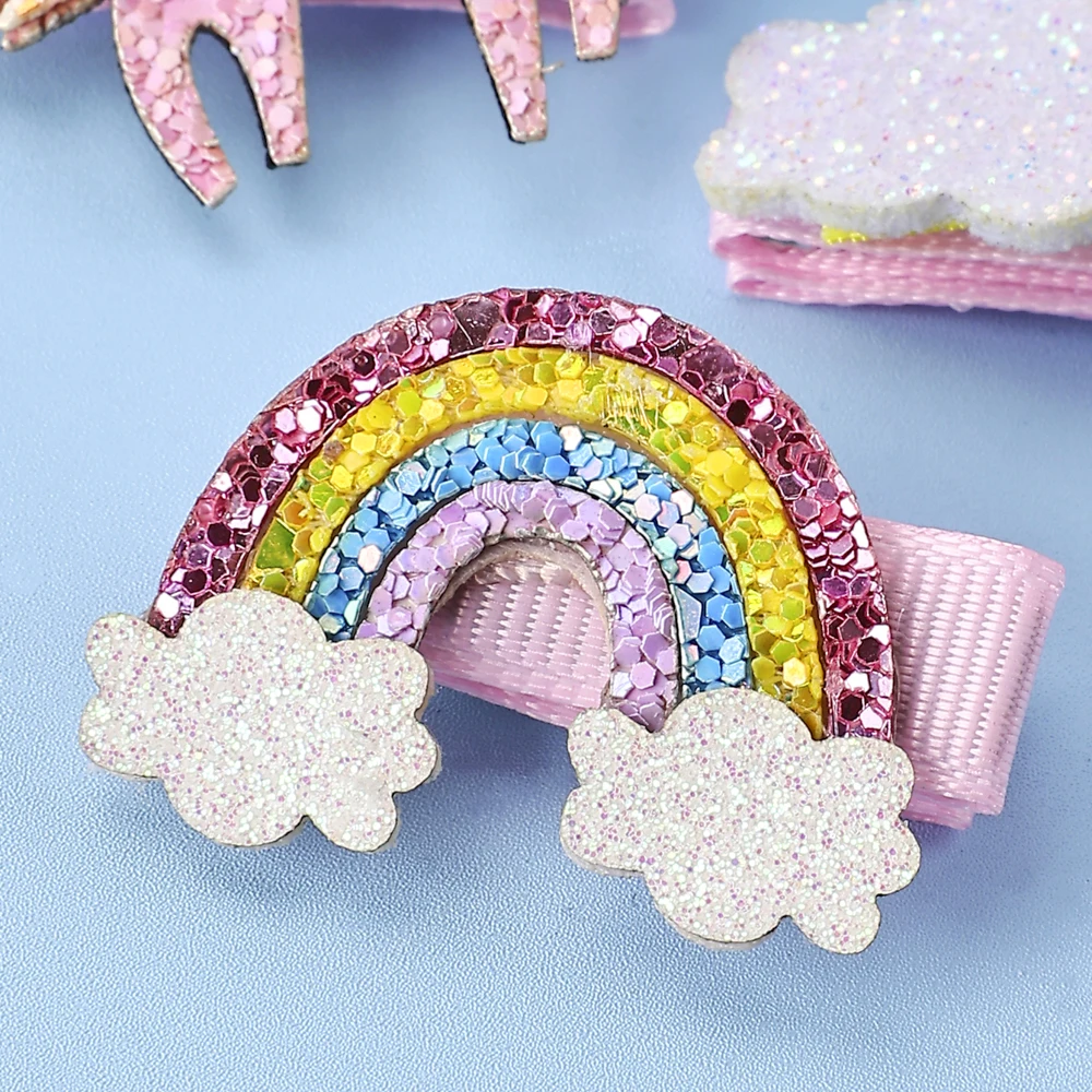 Girls Glitter Unicorn Rainbow Hair Clips Set Cute No Slip Sparkly Hair Accessory for Little Girls Birthday Party Supplies Party