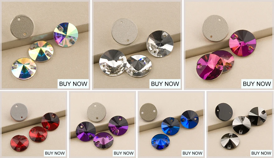 6A Bunte Strass Rivoli Runde Glas-Aufnähsteine 8-20mm Nähkristalle für Taschen, Kleidung, Schuhe, Hochzeitskleider-Dekoration – Detail 1