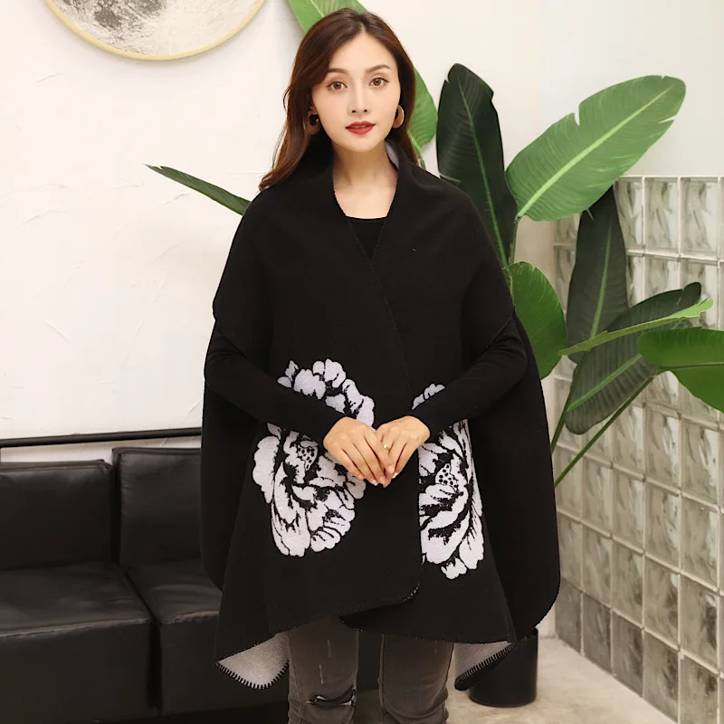 Poncho Umhang Imitation Kaschmir Schal Damen Ärmel Schal Frühling Sommer Herbst Winter warme Umhang Cape Jacke Lady Mantel