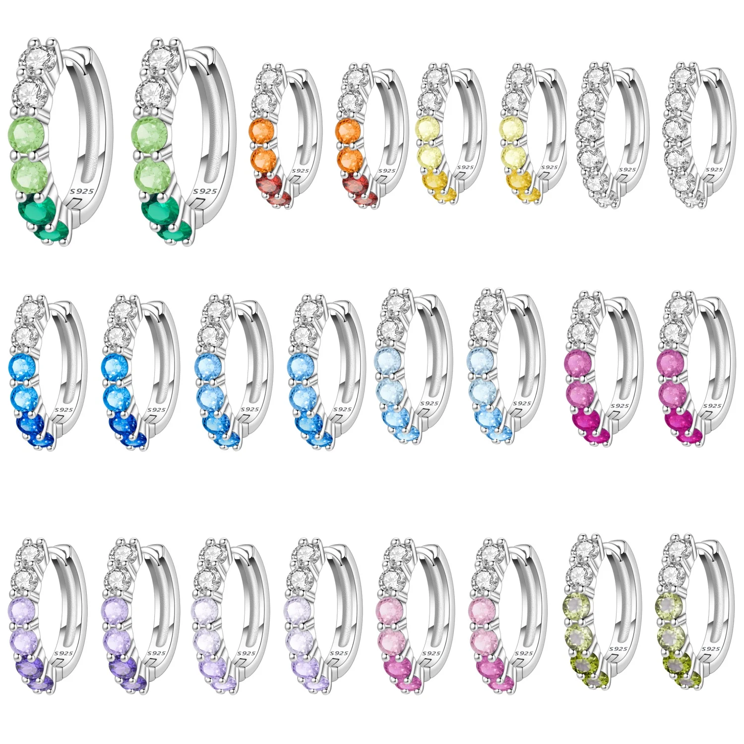 CYCUFF S925 Sterling Silver Zircon Birthstone Earring January-December Women Jewelry Hoop Earrings Fine Birthday Jewellery Gifts