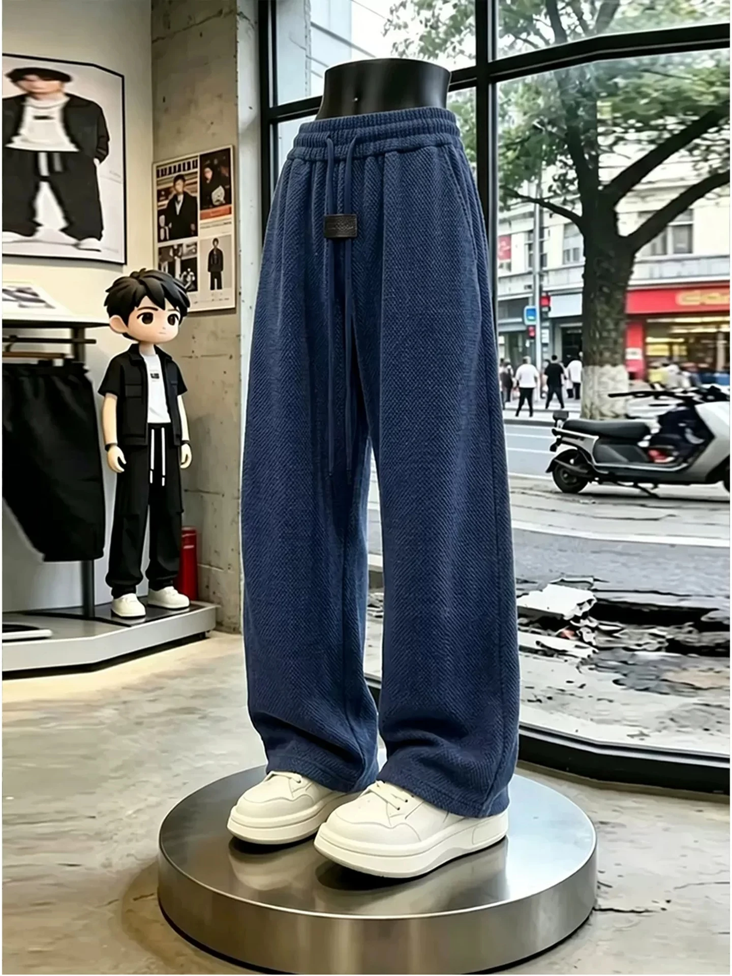

Blue Snake Scale Knitted Summer Lightweight Sporty Men's Pants Breathable Mesh Straight Leg Micro Flared Casual Trousers