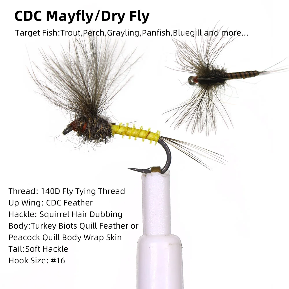 5 Stück/6 Stück # 16 CDC Mayfly Widerhaken-Angelhaken Parachute Dry Fly Künstliche Insektenköder Fliegenfischen Fliegen Forellen- und Barsch-Angelköder – Detail 2