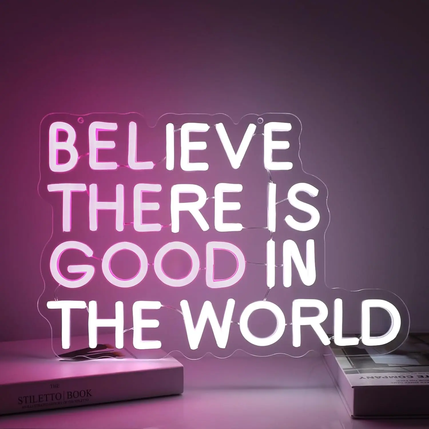 

Believe There is Good in the World Neon Sign for Wall Decor 5/12V Pink White with Dimmable Switch for Living Room Bedroom Decor