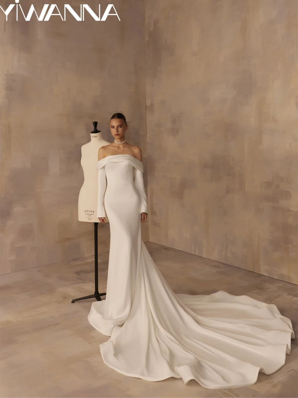 Minimalist Ivory Satin Wedding Dress Romantic Off Shoulder Bridal Gown Customized Elegant Mermaid Long Dresses For Bride