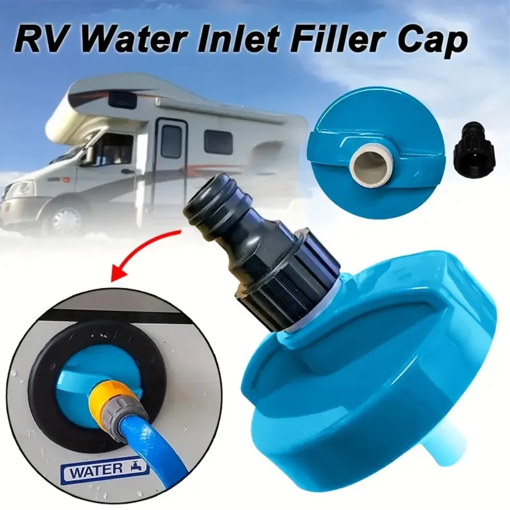 

A Set RV Water Inlet Filler Cap Quick Hose Connector For Caravan Rheinland RV Water Tank Water Inlet Quick Connect Blue