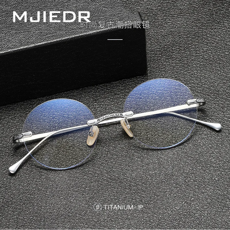 Top Quality Handmade Titanium Rimless Optical Eyeglasses Men Designer Vintage Round Glasses Frame Women Ultralight Eyewear