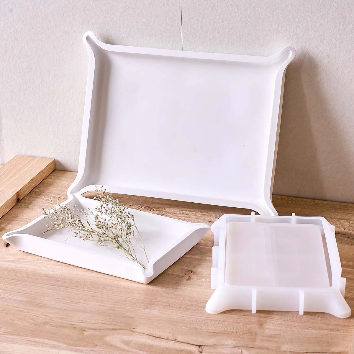 Moule en silicone pour plateau de rangement carré à coins arrondis, pour la création artisanale de présentoirs à bijoux en plâtre et résine, moules de moulage pour la décoration intérieure