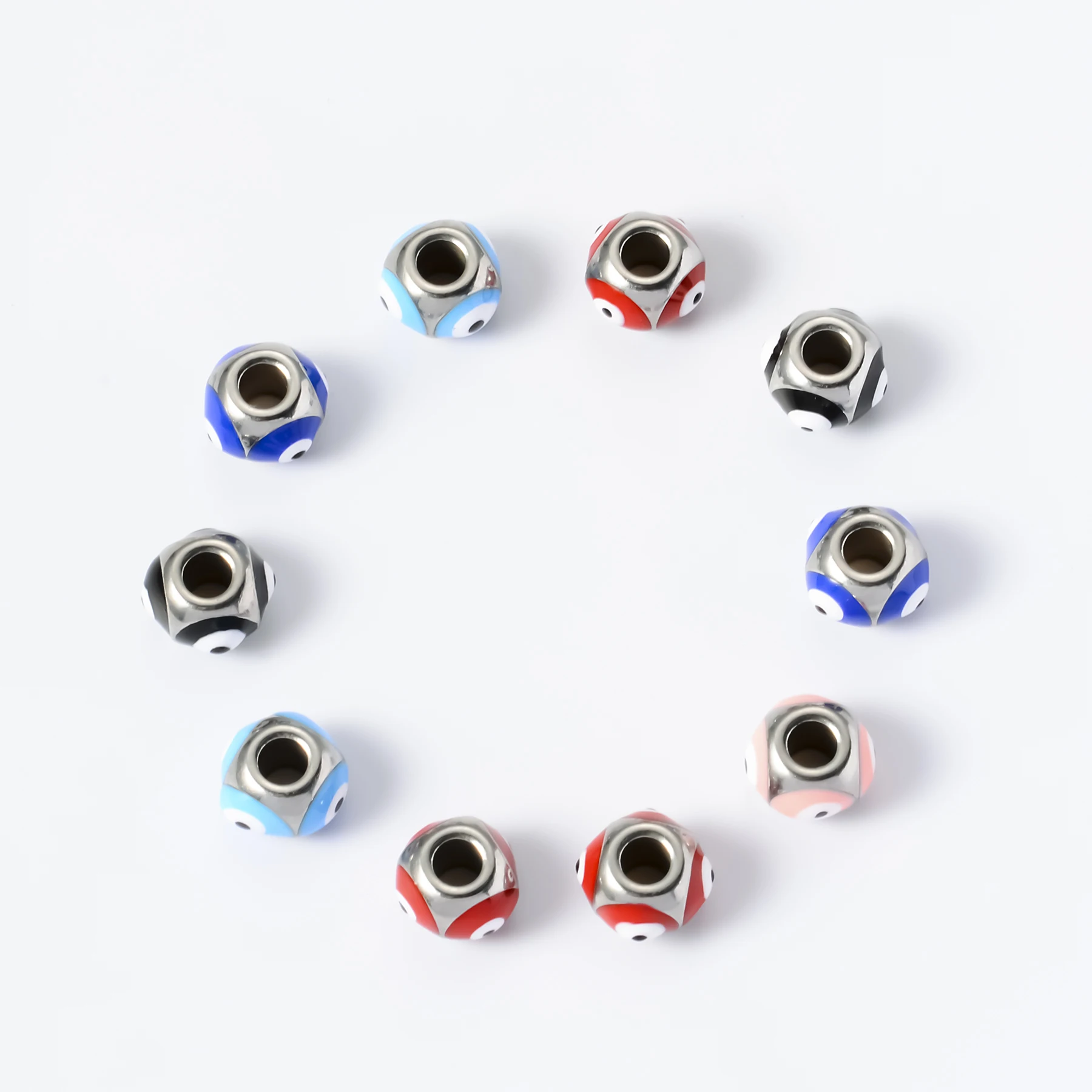 Wholesale 12pcs/lot Stainless Steel Enamel Evil Eyes Round Spacer Loose Beads DIY Bracelet Necklace Jewelry Making