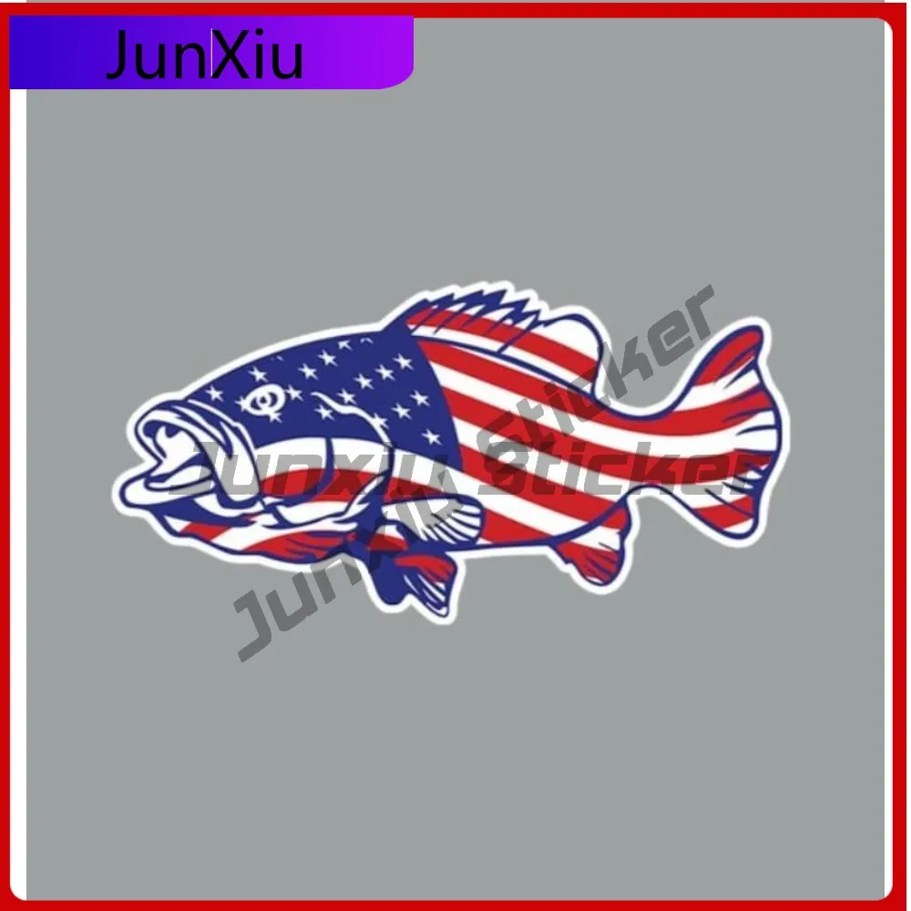 Bass Fish American Flag Decorative Sticker Fridge Or Laptop Custom Vinyl Decals For Car Decoration Adventure Motorcycle Suv Camp