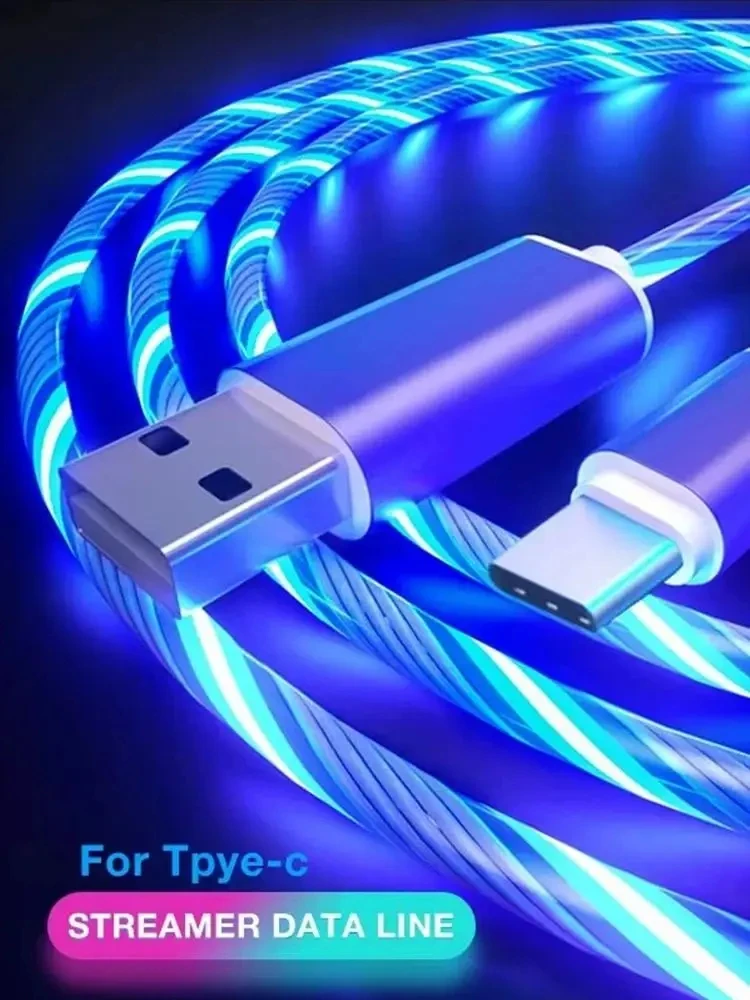 NNBULI Fast Charging Data Cord Flow Luminous USB Type C Cable 3A Fast Charging Cable Glowing LED Cable for Samsung Xiaomi Huawei