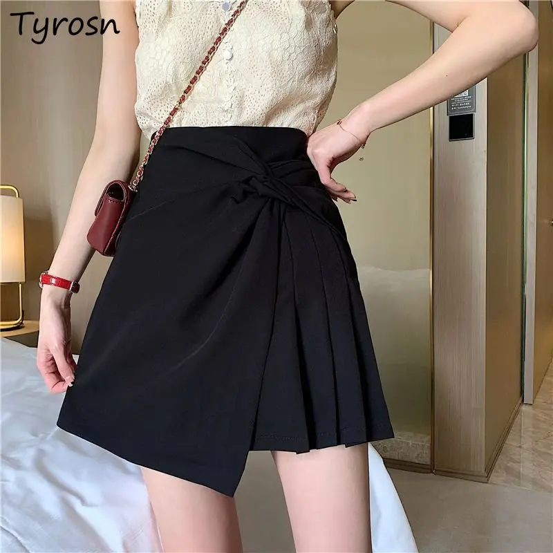 

Skirts Women Elegant Mini Faldas Simple Leisure Summer Design Asymmetrical Korean Style Ladies Office Pure All-match Empire Chic