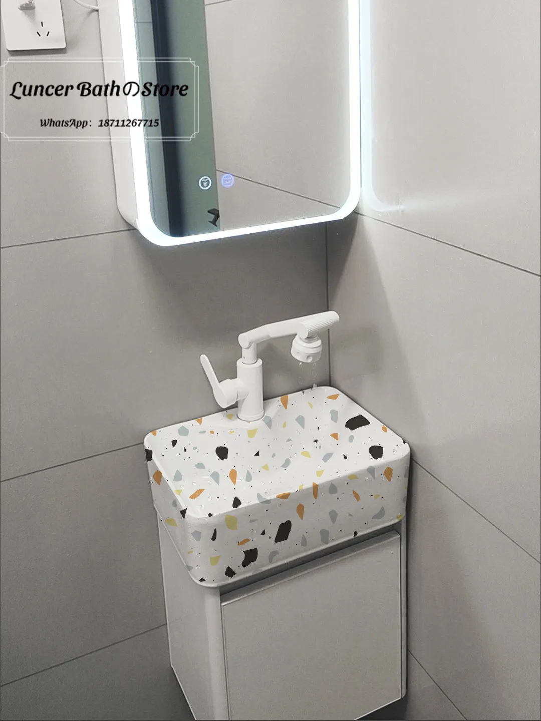 Minimalist White Integrated Ceramic Lavatory Honeycomb Aluminum Storage Cabinet Combo