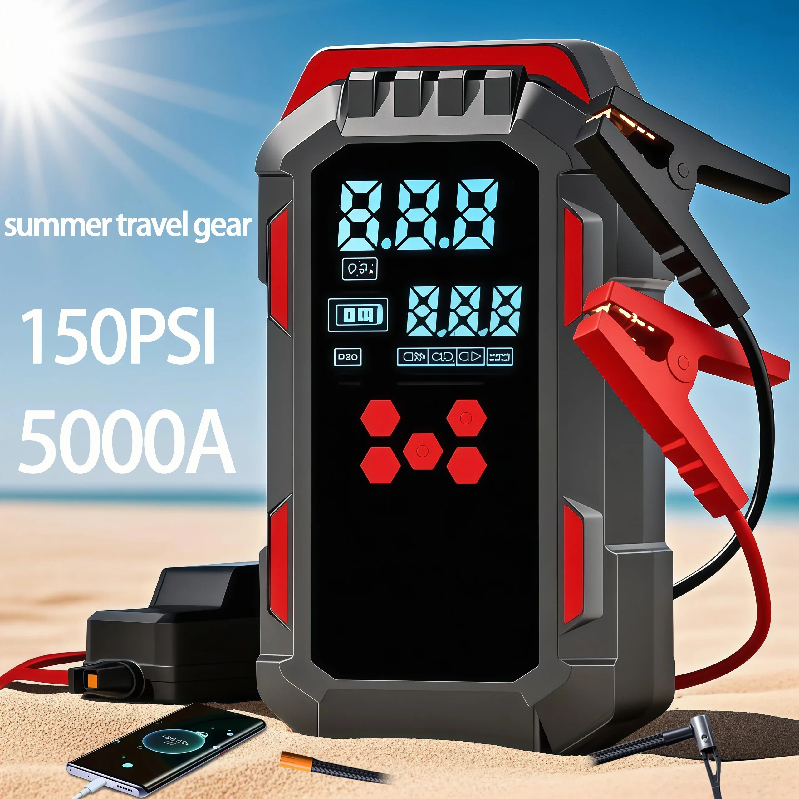 

JKUOO 12v car charger 5000A jumpstarter battery Suitable for summer Booster car battery 150PSI jump starter car