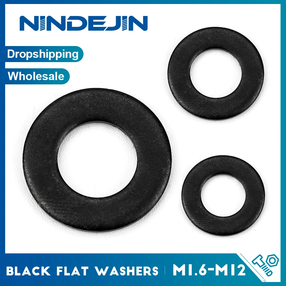 Rondelles plates noires en acier inoxydable 304, 10 à 50 pièces/paquet, M1.6 M2 M2.5 M3 M4 M5 M6 M8 M10, rondelles unies, bague de joint GB98