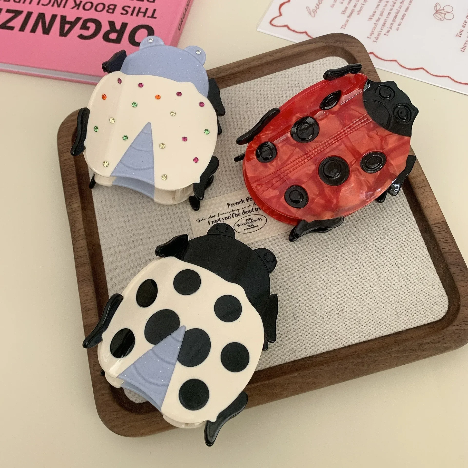 BYL Playful Seven Star Ladybug Hair Clips Acetate HairClaw Color Diamond Fashion Versatile Crab Clip Women's Hair Accessories