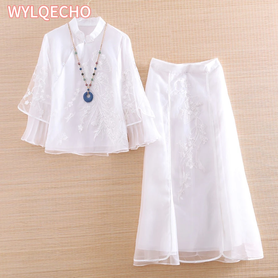 Chinese Style Improved Qipao Embroidered Shirt 2023 Spring/Summer New Design Feel Loose and Slim Chinese Top for Women