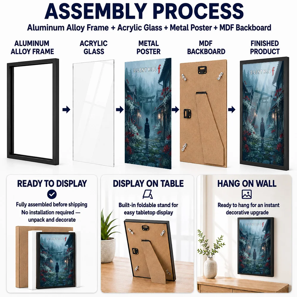 Silent Hill F Framed Aluminum Metal Poster Personalized Painting Style Wall Art For Entertainment Room, Gaming Enthusiast Gift