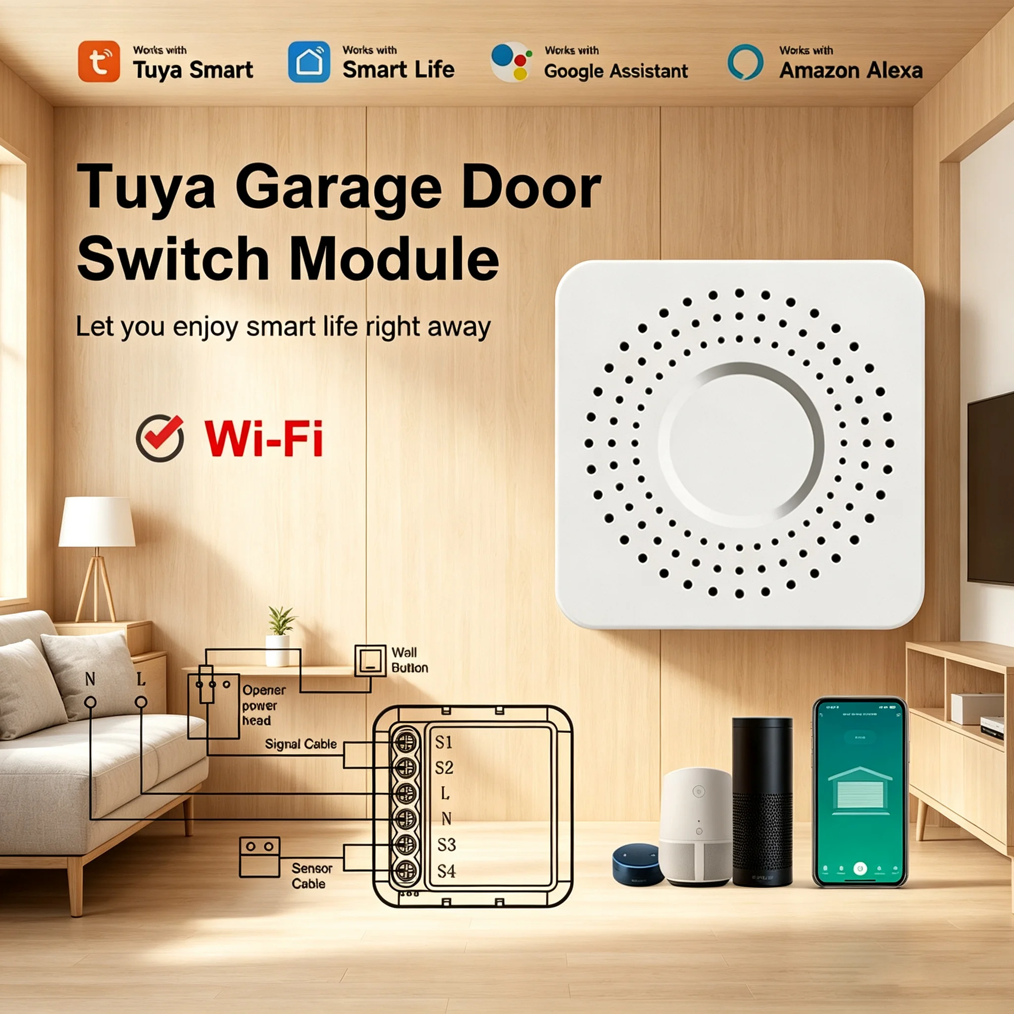 

Модуль умного выключателя для гаражных ворот Tuya WiFi с дистанционным управлением через приложение Smart Life, совместимый с Alexa и Google, контроллер открывания гаражных ворот