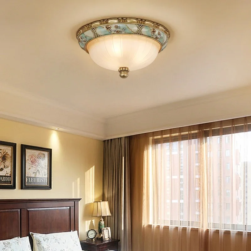 Vintage Floral Ceiling Light Round Frosted Glass Flush Mount Lamp Antique Frame Lighting Fixture for Bedroom Hallway Balcony