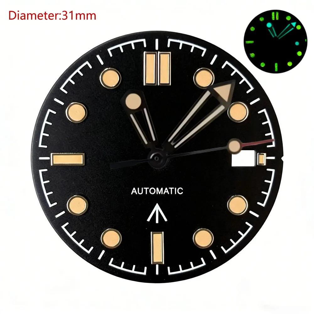 31mm NH35 S Logo Dial Vintage Yellow White Black Blue Water Waves Dial for NH35 Movement Green Lumen Hands NH35 SDial WatchMods