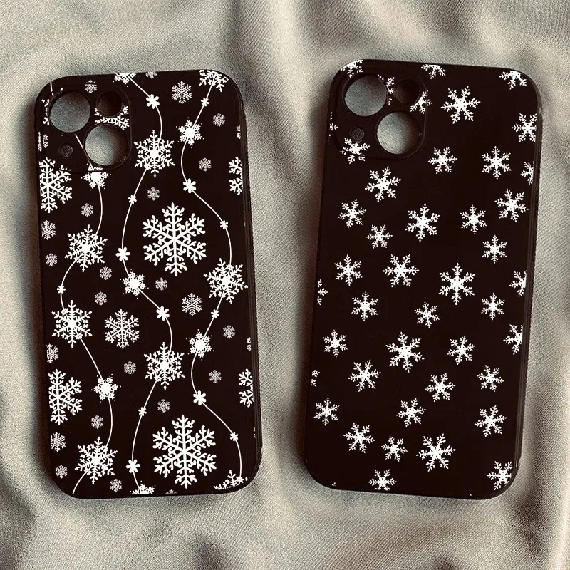 

Winter Christmas Snowflakes Phone Case For iPhone 16 15 14 13 12 11 Pro Max Mini X XS SE4 7 8 Plus 16E Shockproof Silicone Cover