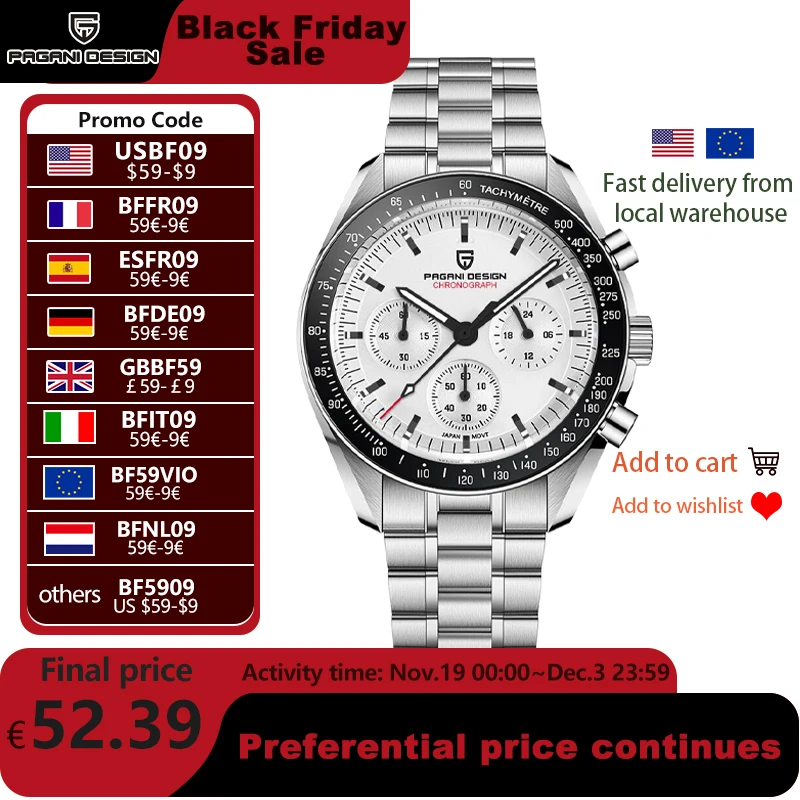 PAGANI DESIGN 2024 New V5 PD1701 Men's Watches Luxury Quartz Watch Men Sport Speed Chronograph AR Sapphire glass 100M Waterproof