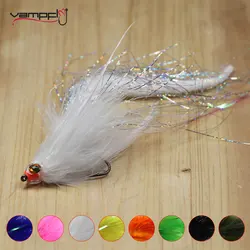 Vampfly 1PC/2PCS #2/0 Dragon Tail Streamer Flies 3D Fish Eyes Saltwater Baitfish Trout Bass Muskie Pike Fishing Lure Baits