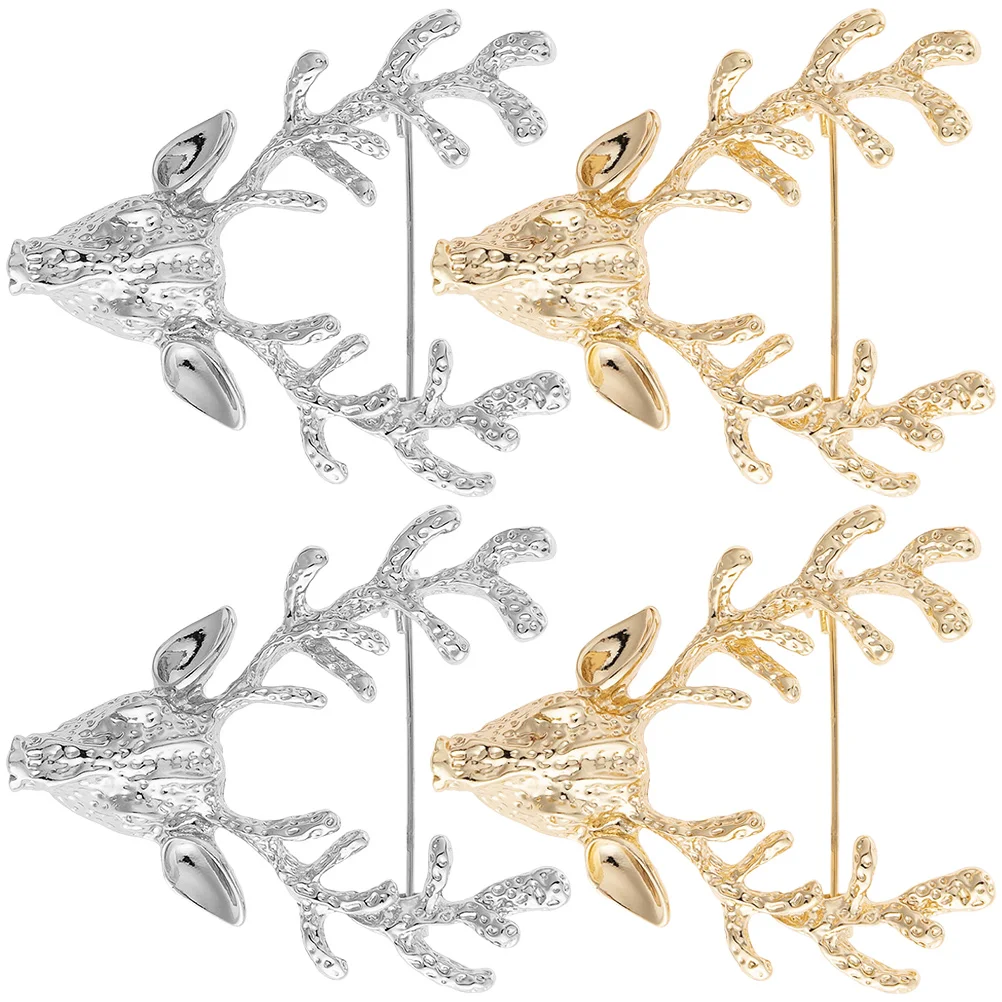 4 Pcs Pockmarked Deer Head Brooch Miss Man Decorative Pins Brooches for Women Reindeer 5X44CM Alloy Gifts