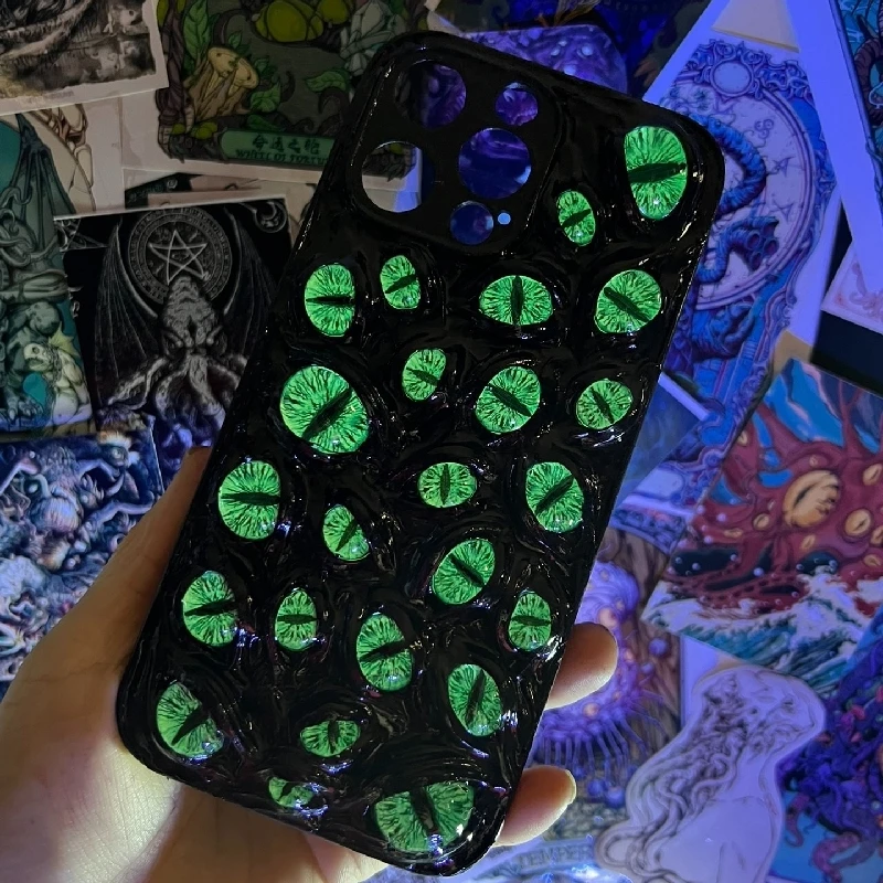 4167 Original 3D Handmade Luminous Mobile Phone Case Cthulhu Eyes Bloody Gothic Dark Punk Art Mobile Phone Case Custom Gift