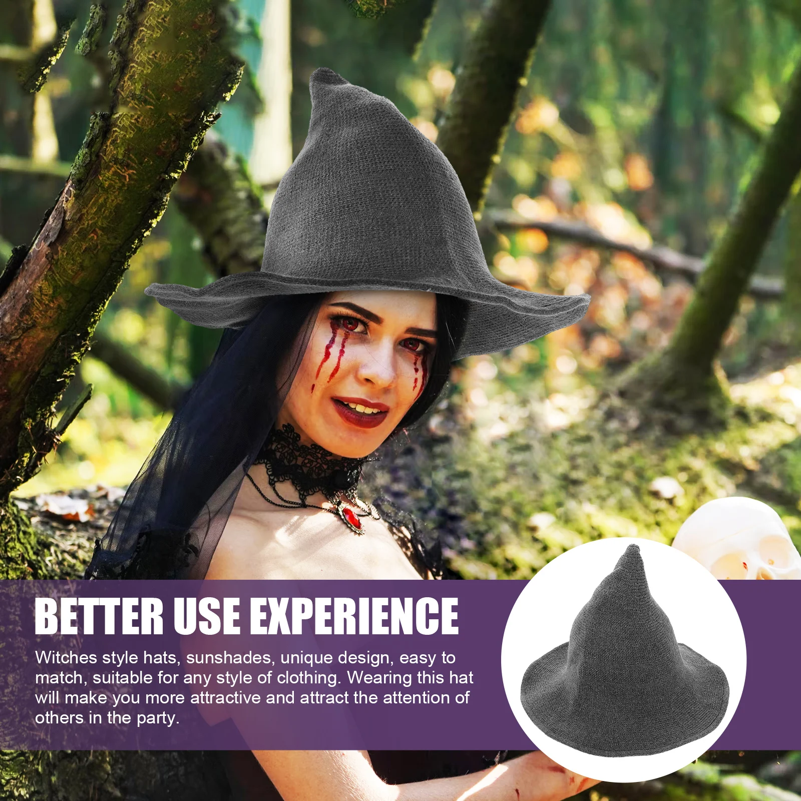 

Witch Hat Halloween Headwear Ladies Winter Hats Headgear Costume Accessories Wizard Cotton Women Women's