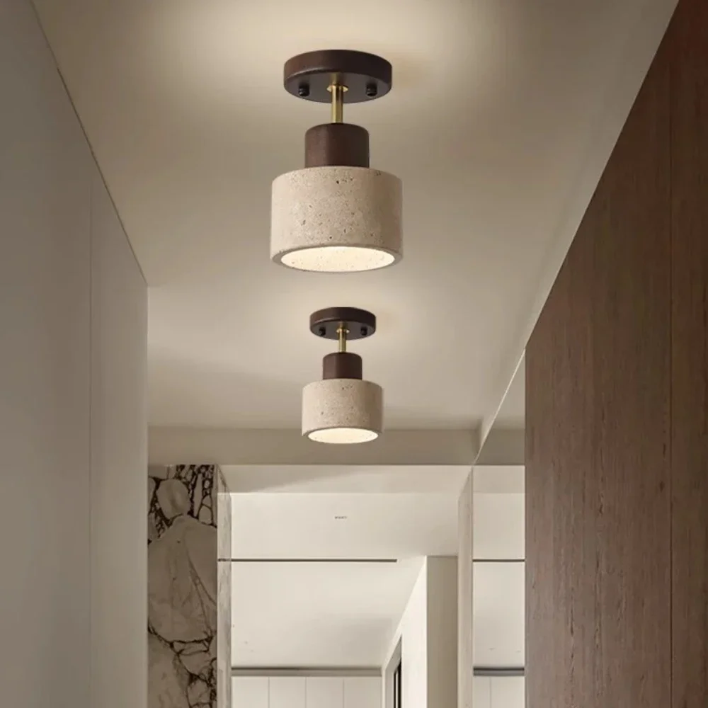 

Japanese Style Stone Ceiling Lamp Retro Aisle Light Corridor Entrance Balcony Ceiling Light Wabi Sabi Bedroom LED Ceiling Light