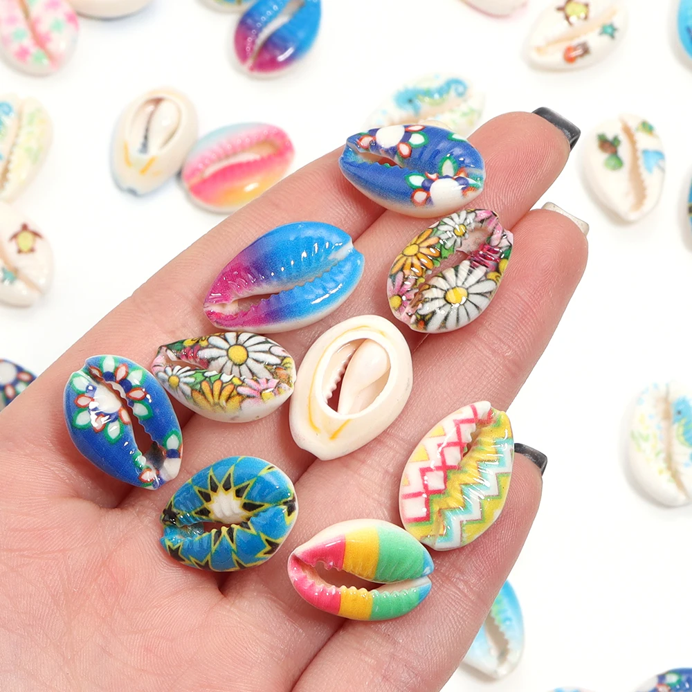 10Pcs 13-20mm Multicolor Natural Sea Shells Beads Flower Wave Star Print Spacer Beads For DIY Bracelet Necklace Jewelry Making ﻿